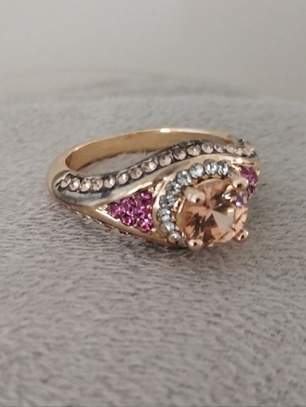 Vintage 14k Gold Over Silver Round Morganite Pink Tourmaline Accent Ring sz 6 - Picture 6 of 12